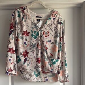 Adrienne Vittadini Red and Blue Graphic Relaxed Blouse